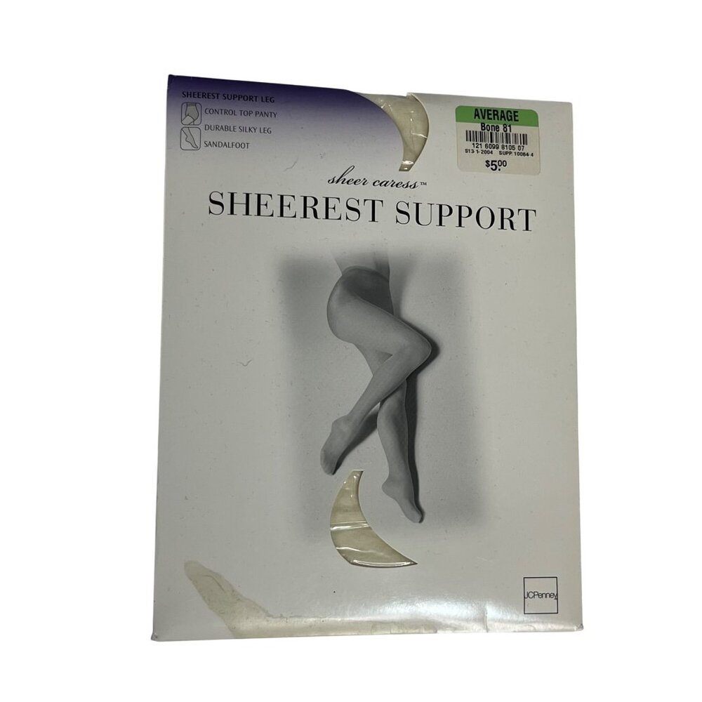 Sheer Caress Sheerest Support Pantyhose Size Average New Control Top Sandalfoot